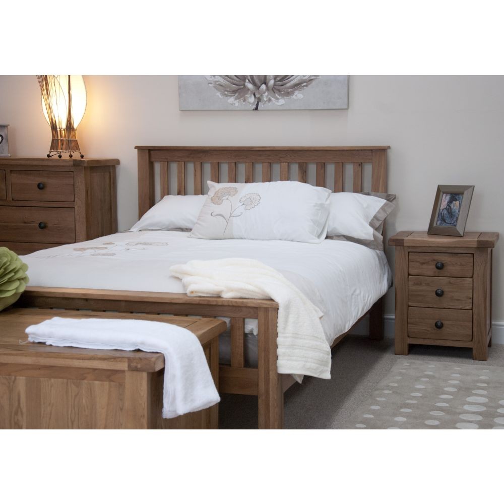 Rustic Solid Oak Double Bed And Bedside Cabinet Package